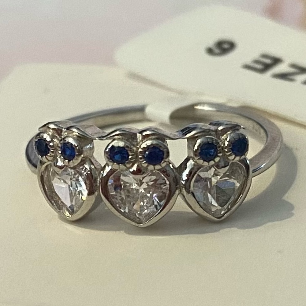 🍭🌟 NWT Sterling Silver 🦉Owl Trio Ring, Charmed Aroma, Size 6